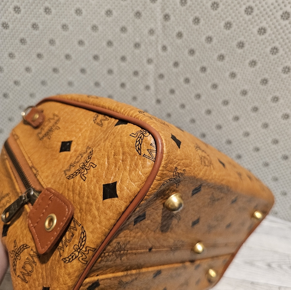 MCM Women's Tan Leather Boston Satchel - Picture 13 of 16